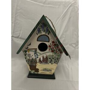 1988 Kathy Hatch Hand Painted "Welcome To My Garden" Wood Decorative Bird House